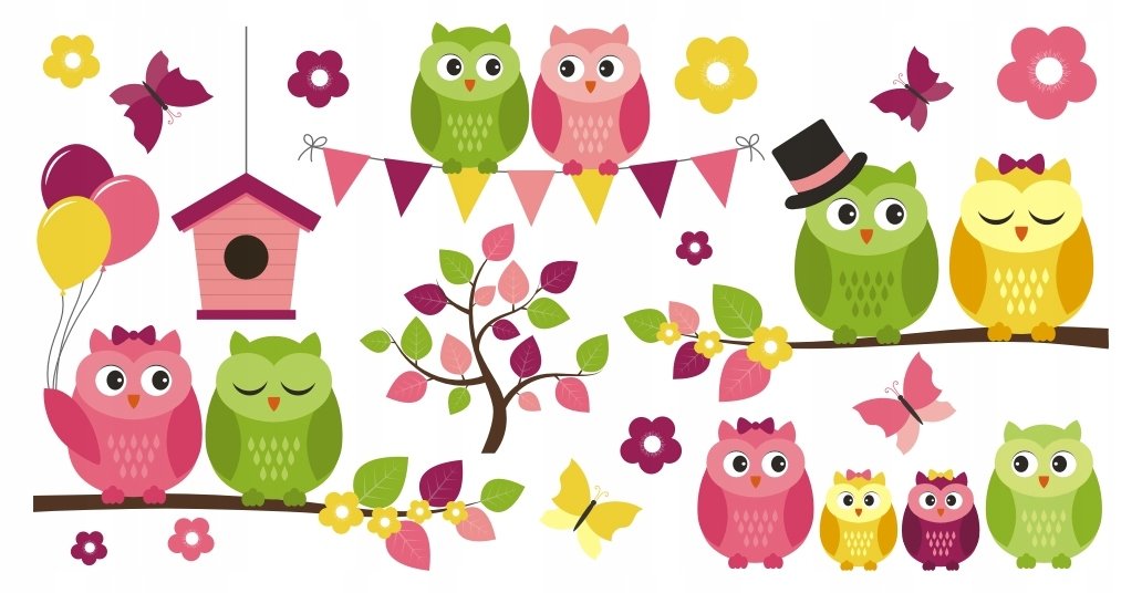 Naklejki dla chłopca dziewczynki Sowy sówki 320, 200x100 cm