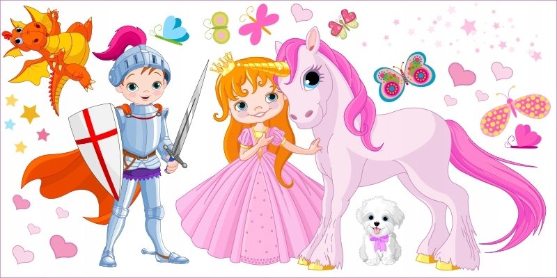 Naklejki dla dzieci mat Księżniczka i Rycerz 20, 200x100 cm