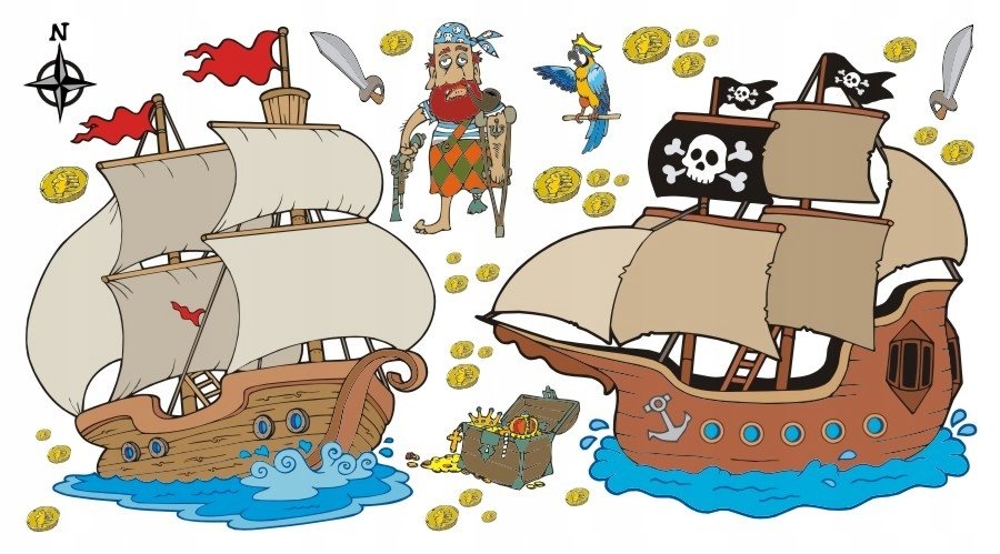 Naklejki na ścianę dla dzieci - zestaw Piraci 6, 100x50 cm