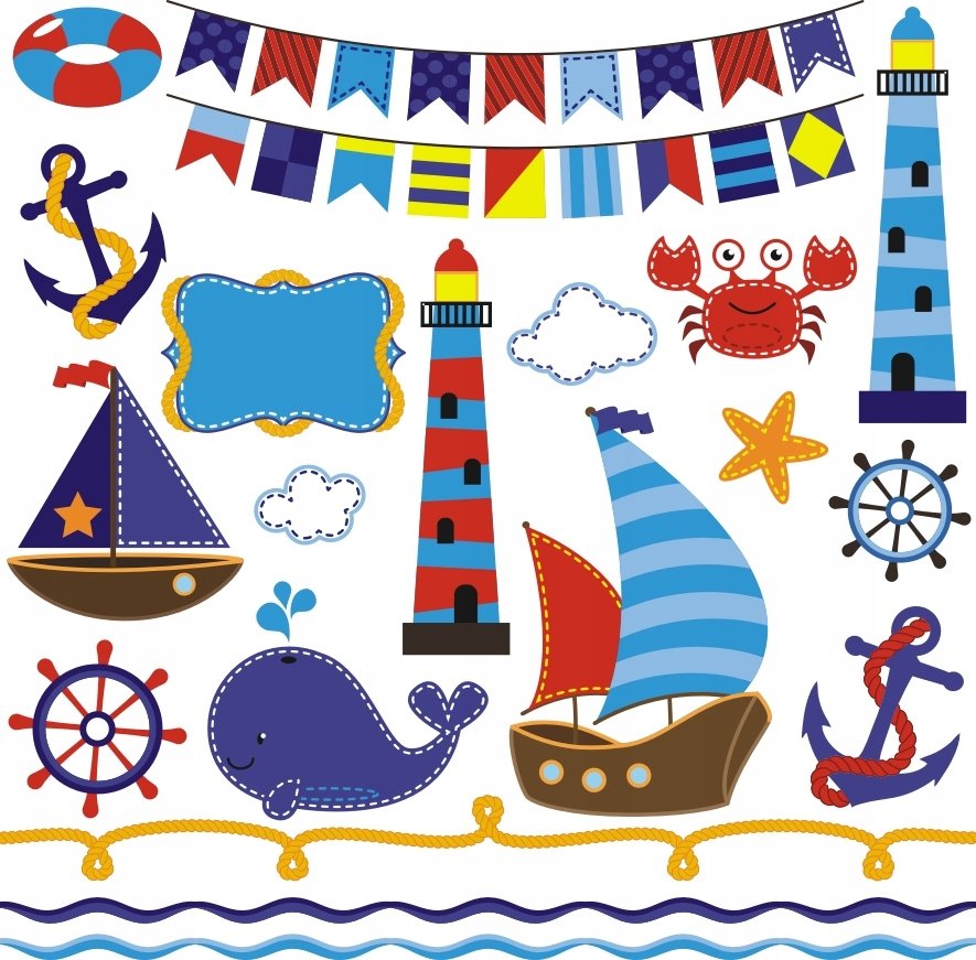 Naklejk b.duży zestaw marynarz Little Sailor, 100x100 cm