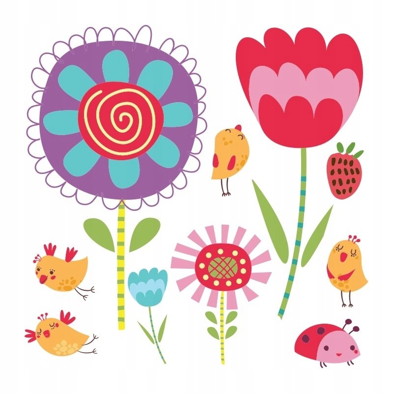 Naklejki na ścianę dla dzieci zestaw Kwiatki 13, 60x60 cm