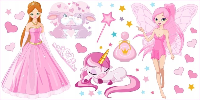 Naklejki dla dzieci 150cm wróżki Księżniczka 12, 150x75 cm