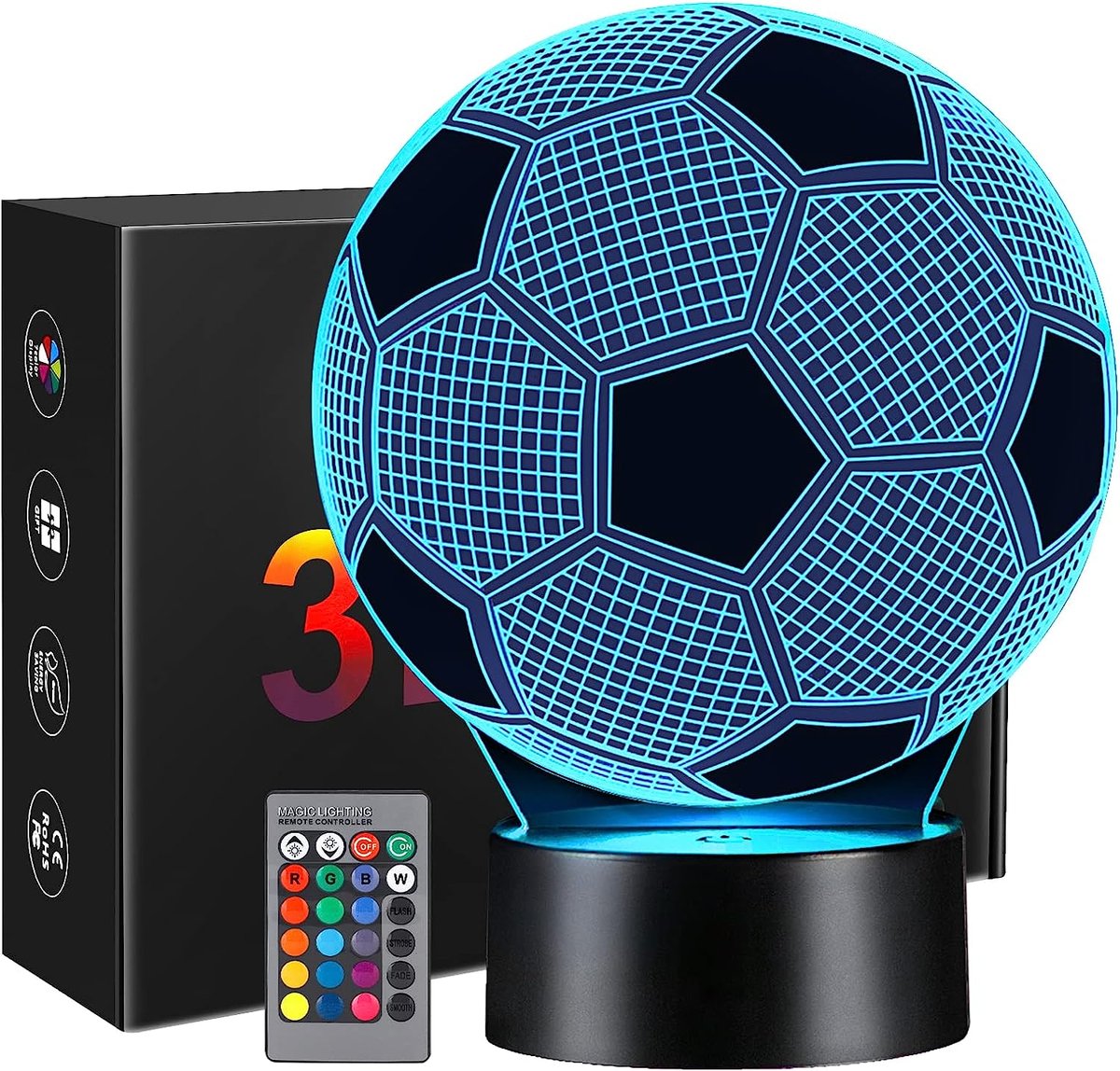 Lampka Nocna Piłka Nożna 3D Led Kolory Rgb + Pilot