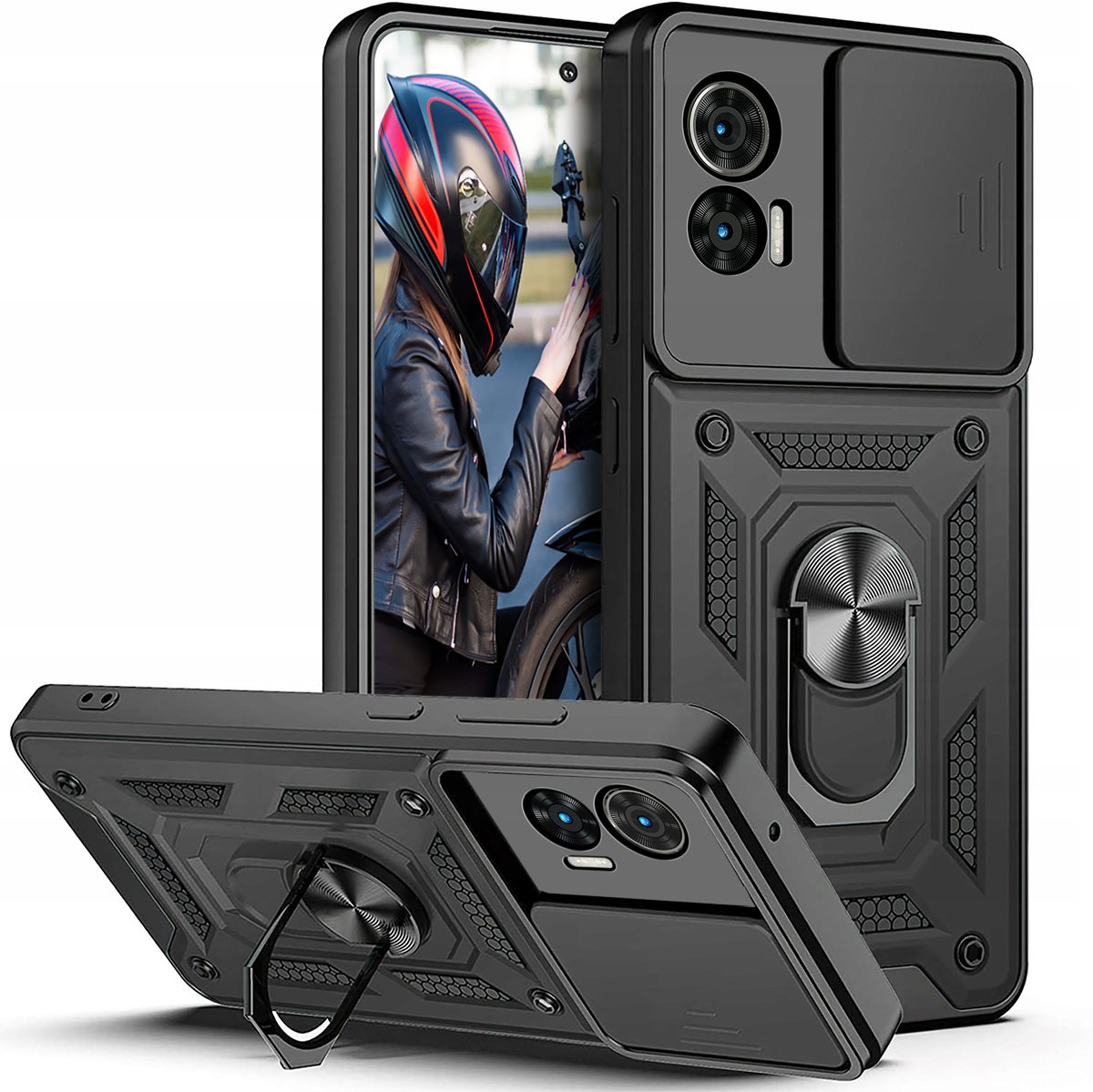 Etui do Moto EDGE 30 Neo PANCERNE SLIDE RING SZKŁO