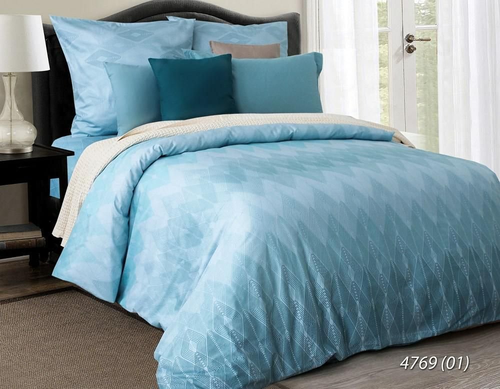 Pościel satynowa 160x200 turkusowa romby Luxury 02