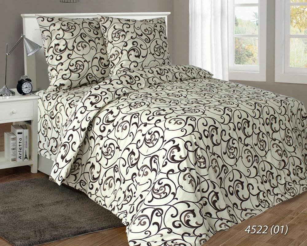 Pościel satynowa 160x200 Gałązki kremowa brązowa