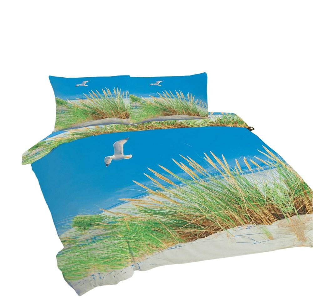 Pościel 220x200 Plaża mewy trawa niebieska zielona Universal Matex