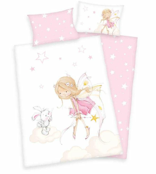 Pościel 100x135 Wróżka Little Fairy biała różowa dziecięca do łóżeczka H23