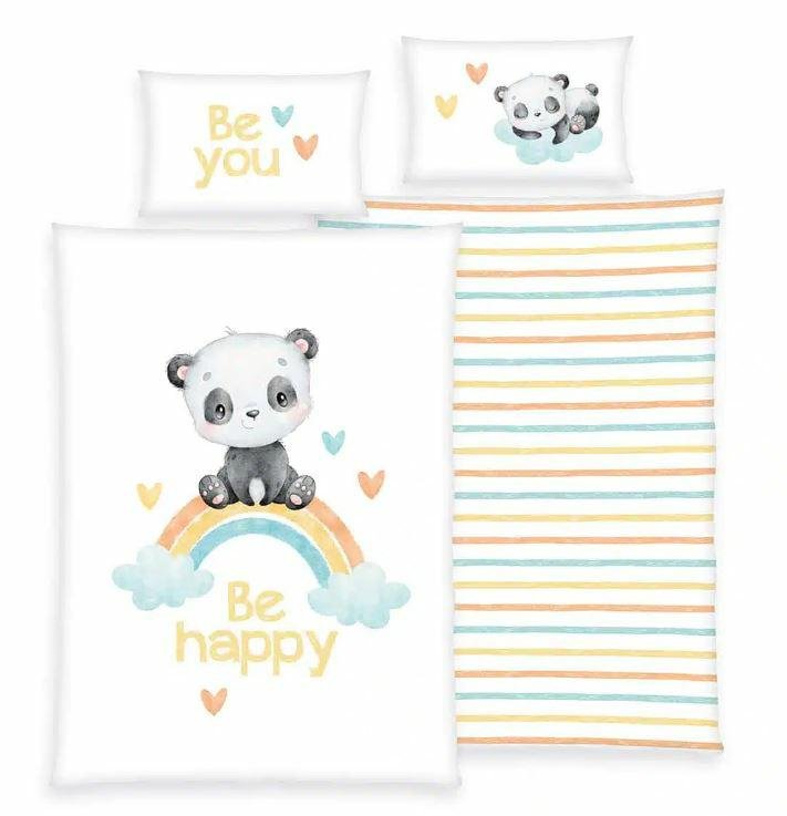 Pościel 100x135 Tęczowa panda biała kolorowa dziecięca do łóżeczka H23