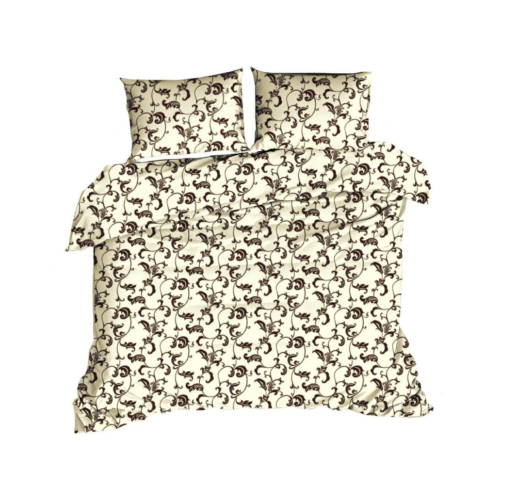 Pościel 160x200 kremowa brązowa wzorki Classic