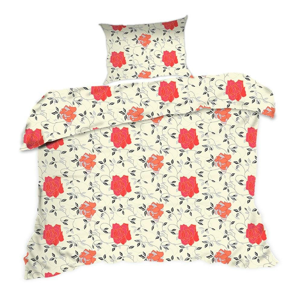 Pościel 140x200 kwiaty kremowa czerwona Classic