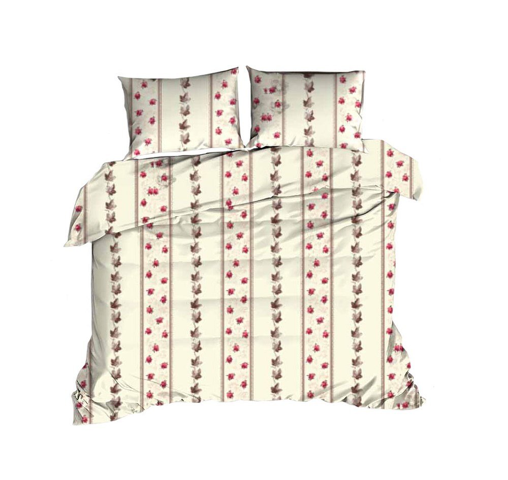 Pościel 160x200 kwiaty kremowa czerwona  Classic