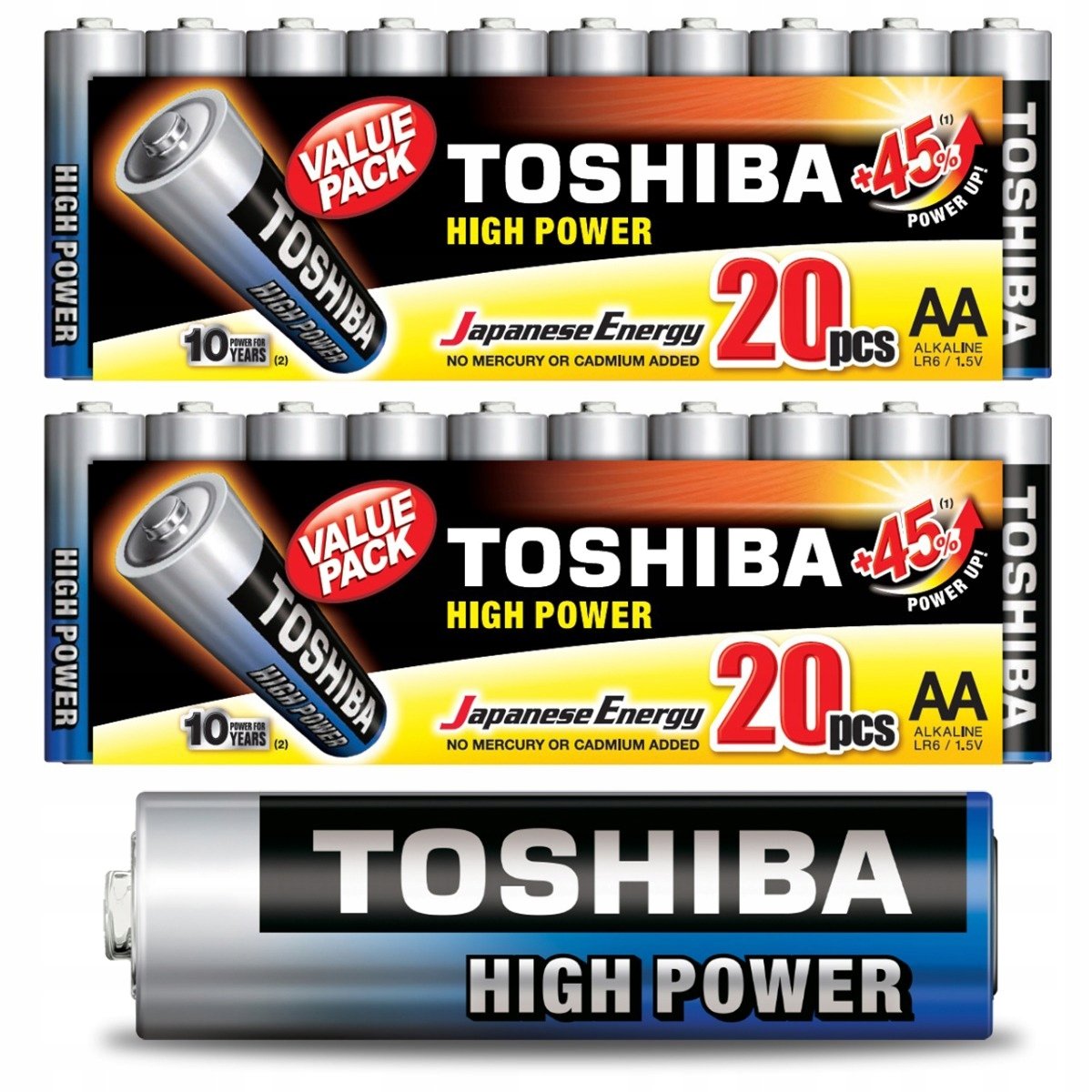 2x Baterie Alkaliczne TOSHIBA HIGH POWER LR6 AA 1,5V PACK 20szt