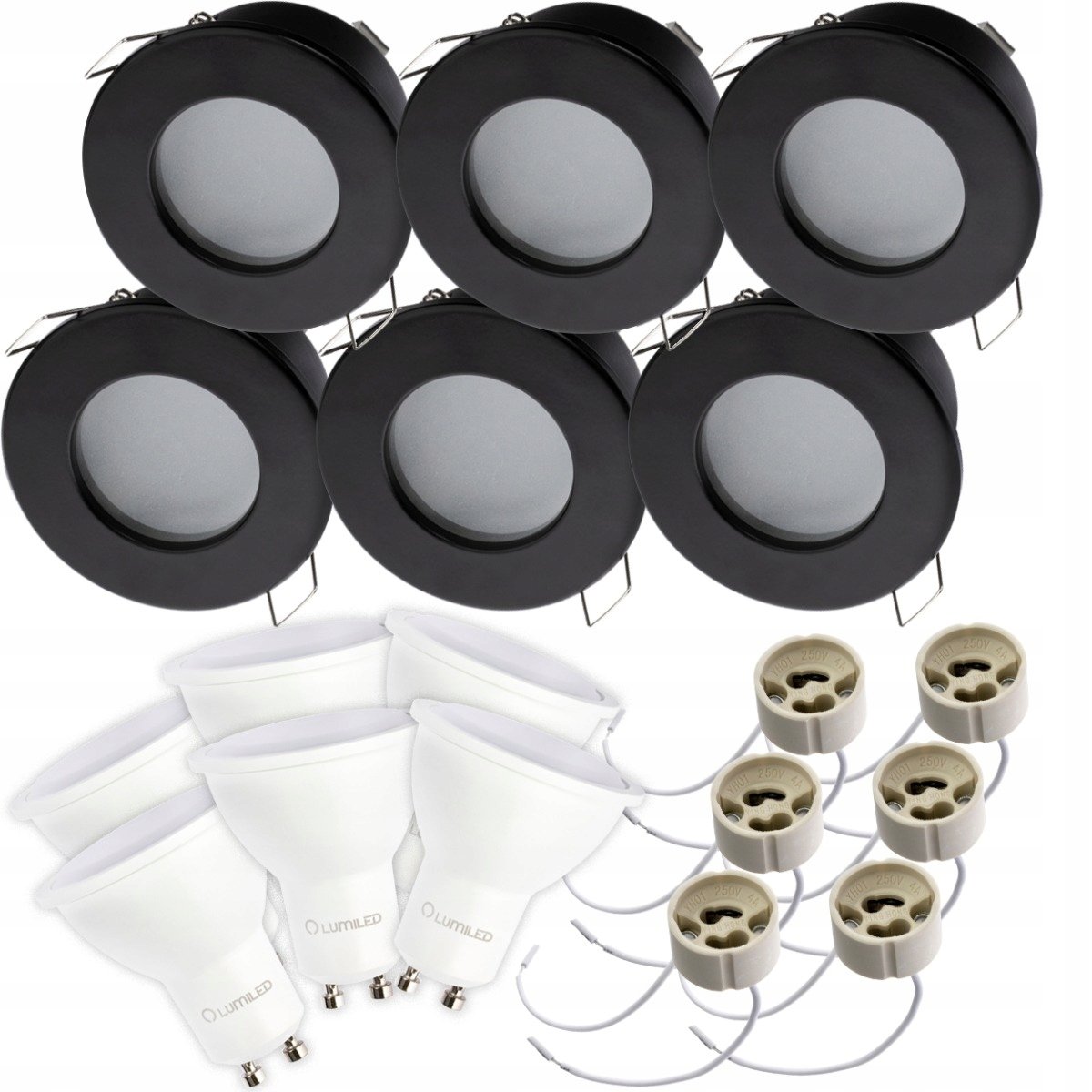 6x Oprawa HALOGENOWA AQUS Czarna IP44 + LED GU10 3W Ciepła Barwa - PODBITKA