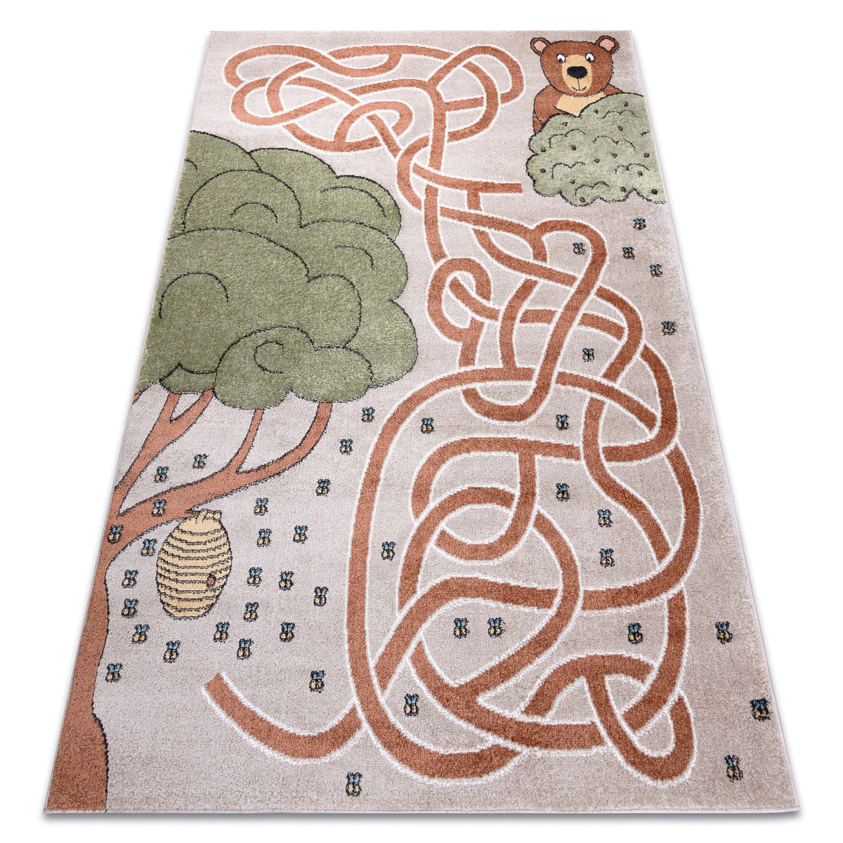 Dywan FUN Honey dla dzieci, niedźwiedź, pszczoły beż, 120x170 cm