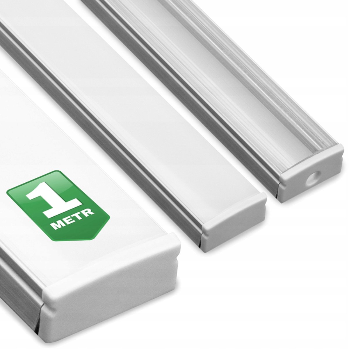 Profil Aluminiowy do LED KM36 Srebrny Natynkowy 1m + Przesłona mleczna + Zaślepki