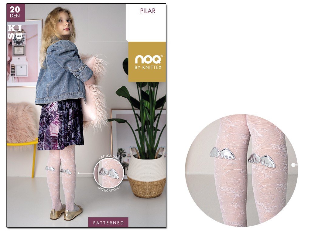 Białe wzorzyste rajstopy dziecięce ze skrzydłami 146-152 Bianco