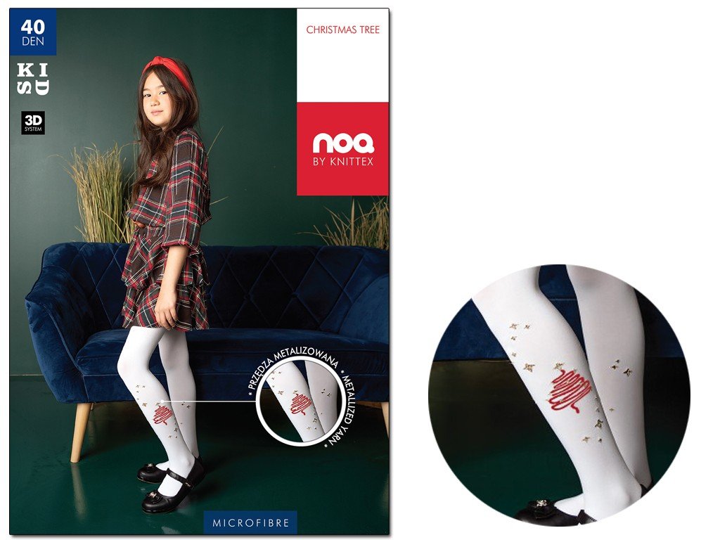 Rajstopy dziewczęce świąteczne z choinką 40 den 128-134 Bianco