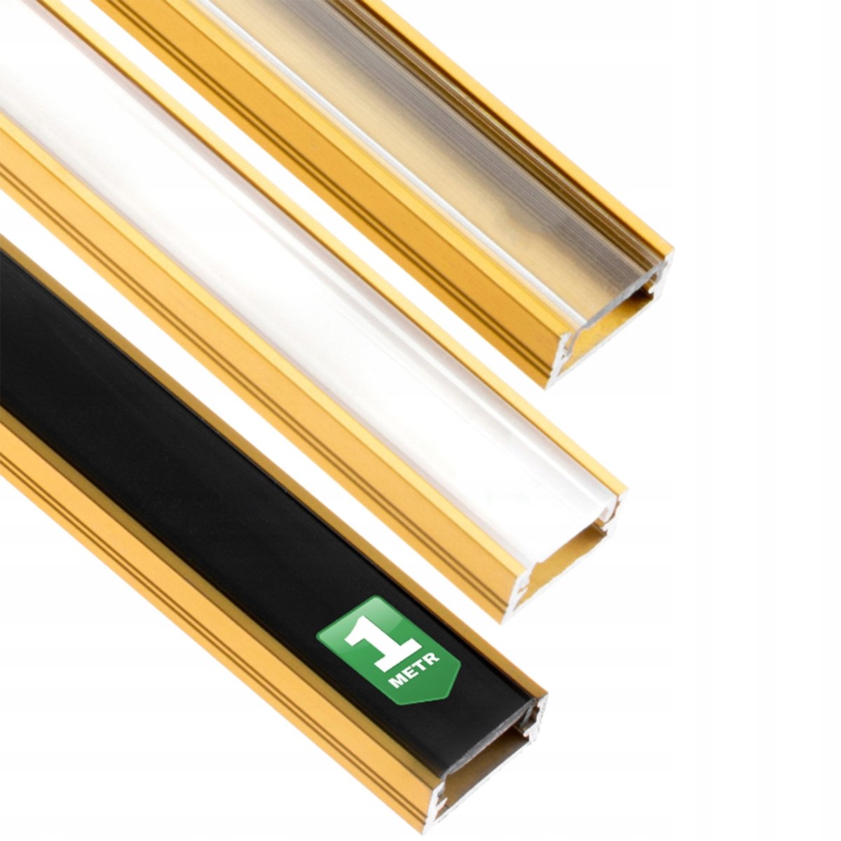 Profil Aluminiowy natynkowy MINI do taśm LED nawierzchniowy, nakładany 1m Złoty + Mleczny Klosz