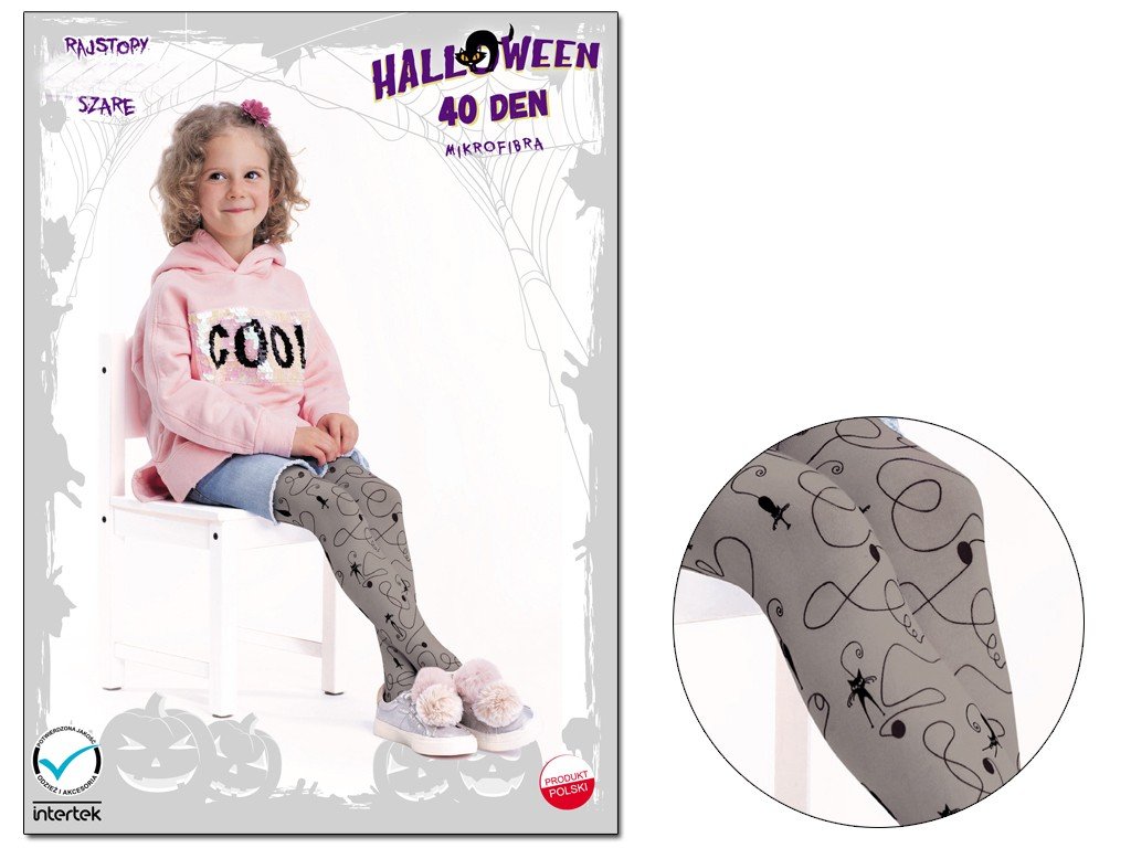 Rajstopy dziecięce HALLOWEEN KOTY 128-134 Grey