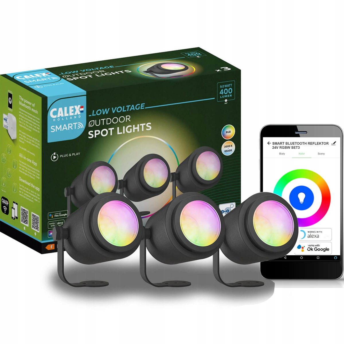 Calex Smart Outdoor Spotlight grot CCT RGB 3-pkt.