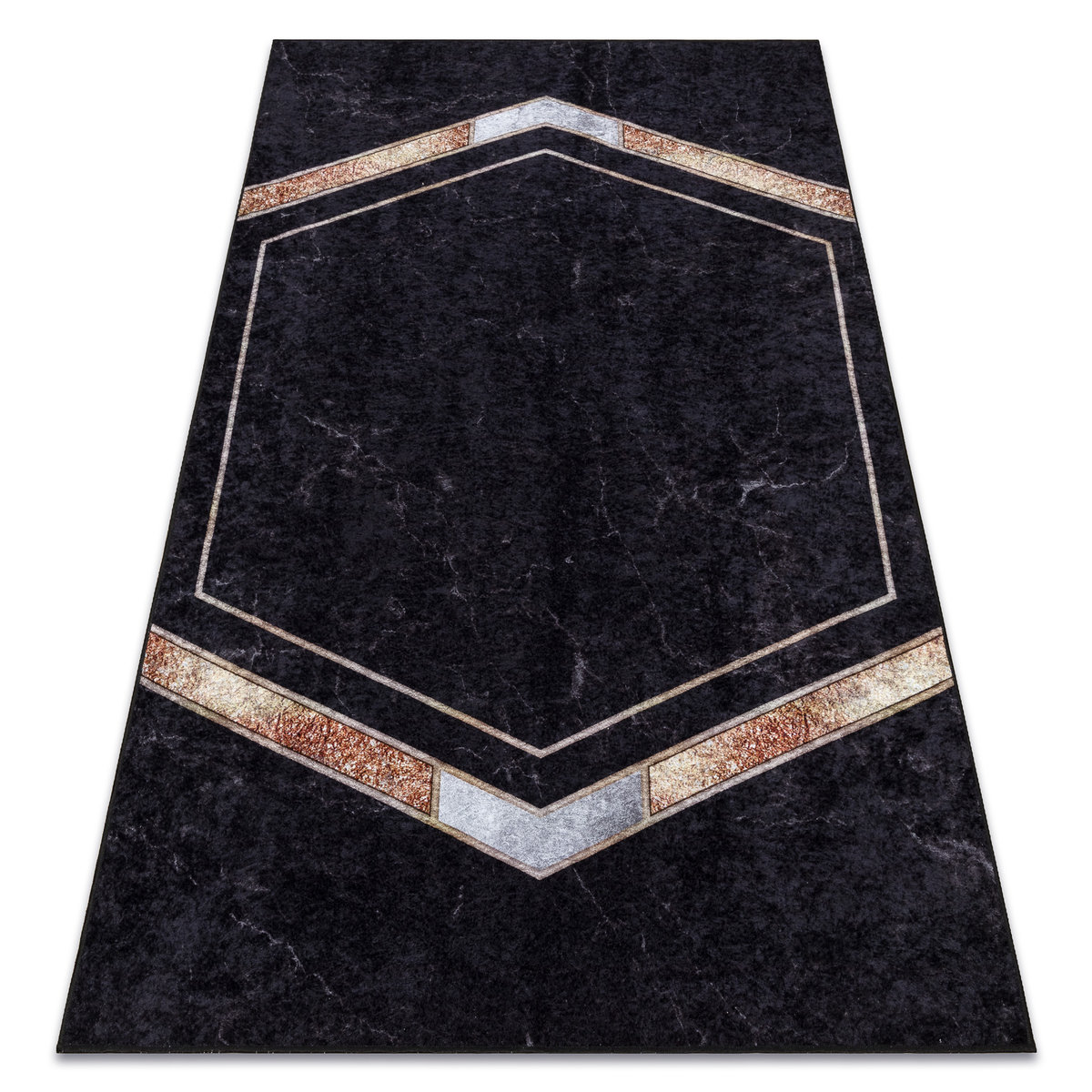 Dywan do prania MIRO 52025.802 Marmur, geometryczny antypoślizgowy - czarny, 80x150 cm