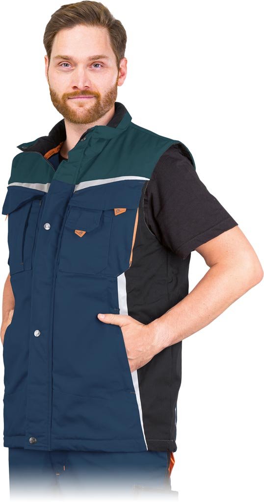 Leber & Hollman LH-NAW-V - Bezrękawnik ochronny ocieplany NEW AGE, materiał canvas, 270 g/m, stójka, odblaski, 6 kieszeni - 3 kolory - M-3XL.