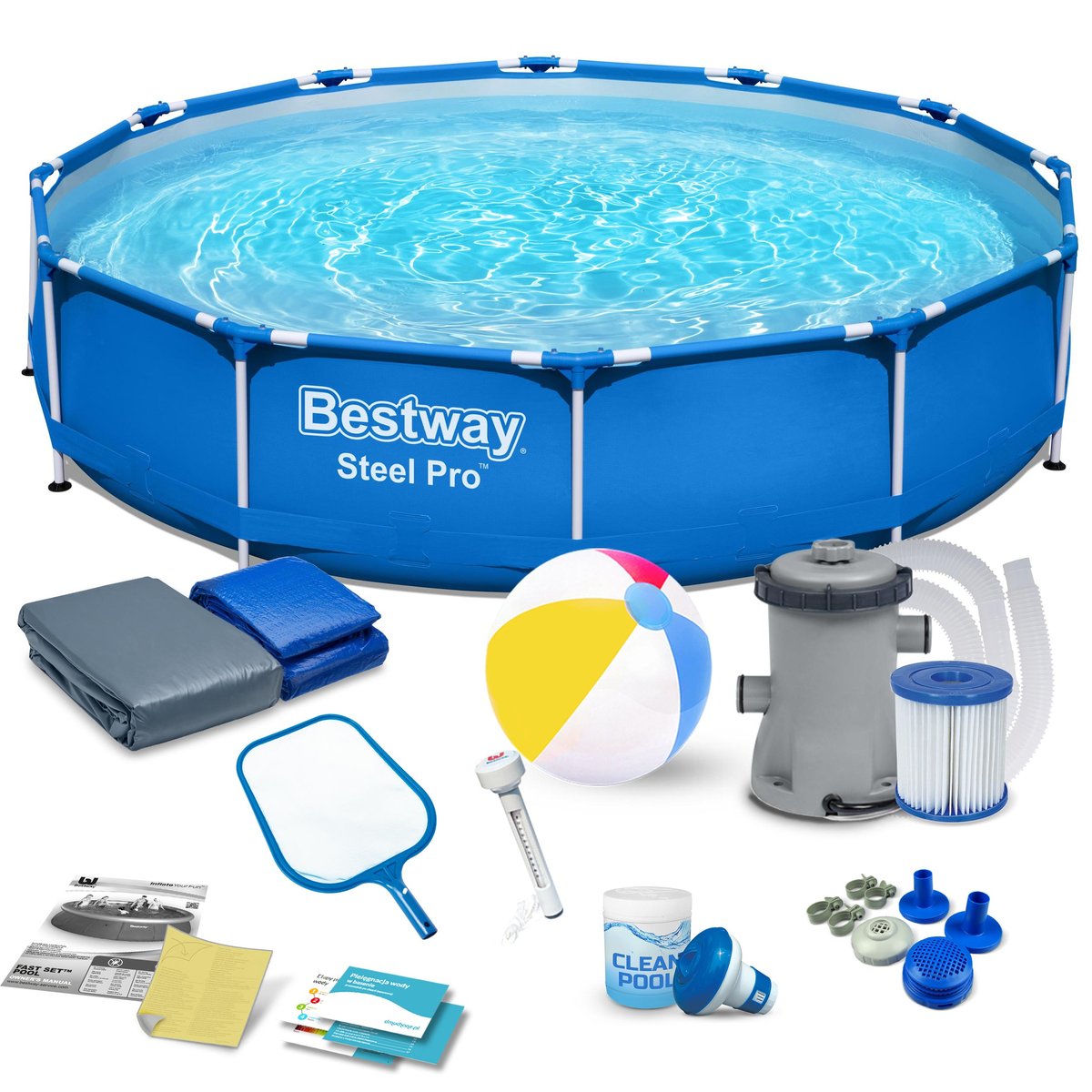 Basen ogrodowy stelażowy 366x76cm Bestway zestaw 16w1