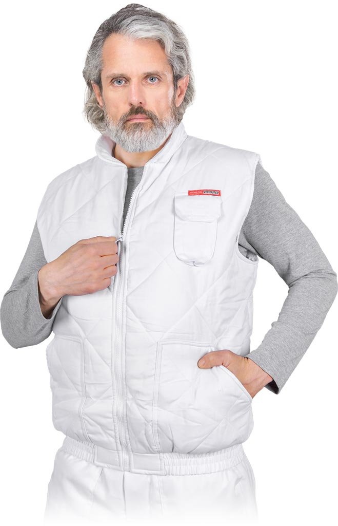 Reis VMO-WHITE - bezrękawnik ocieplany pikowany, powłoka 65% poliester, 35% bawełna, 220 g/m, podszewka 100% poliester tafta 190T - M-3XL.