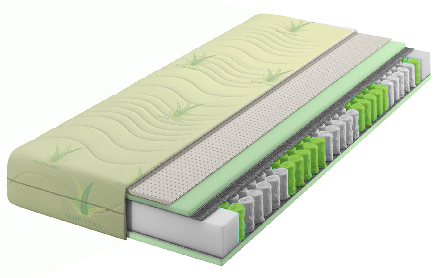Materac kieszeniowo-lateksowy aloe vera 140x200 H7-T48