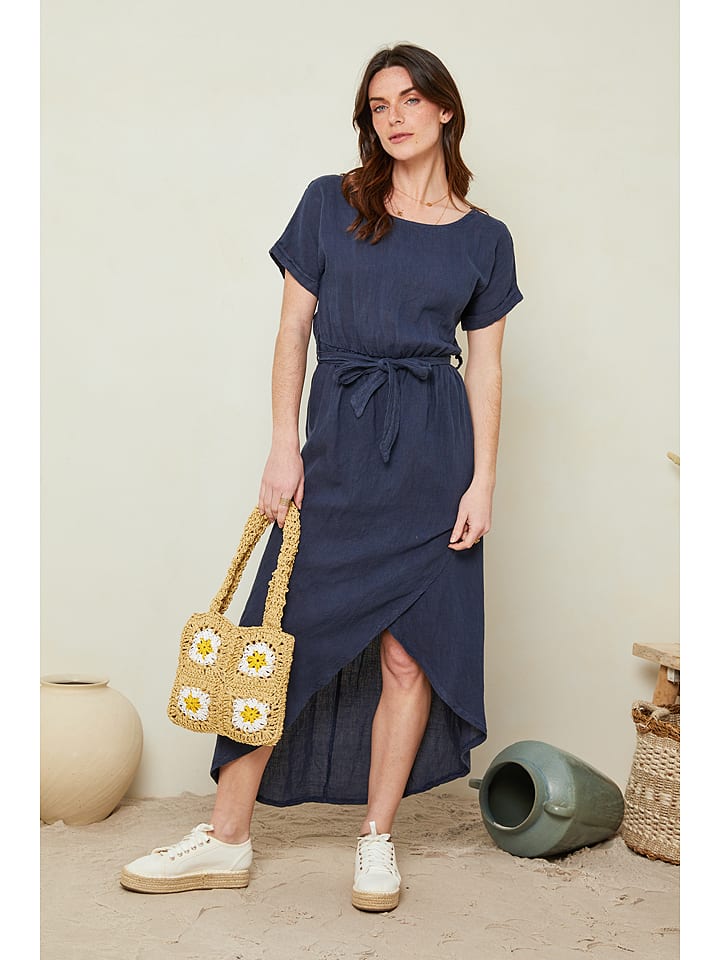 Le Monde du Lin Lniana sukienka w kolorze granatowym
