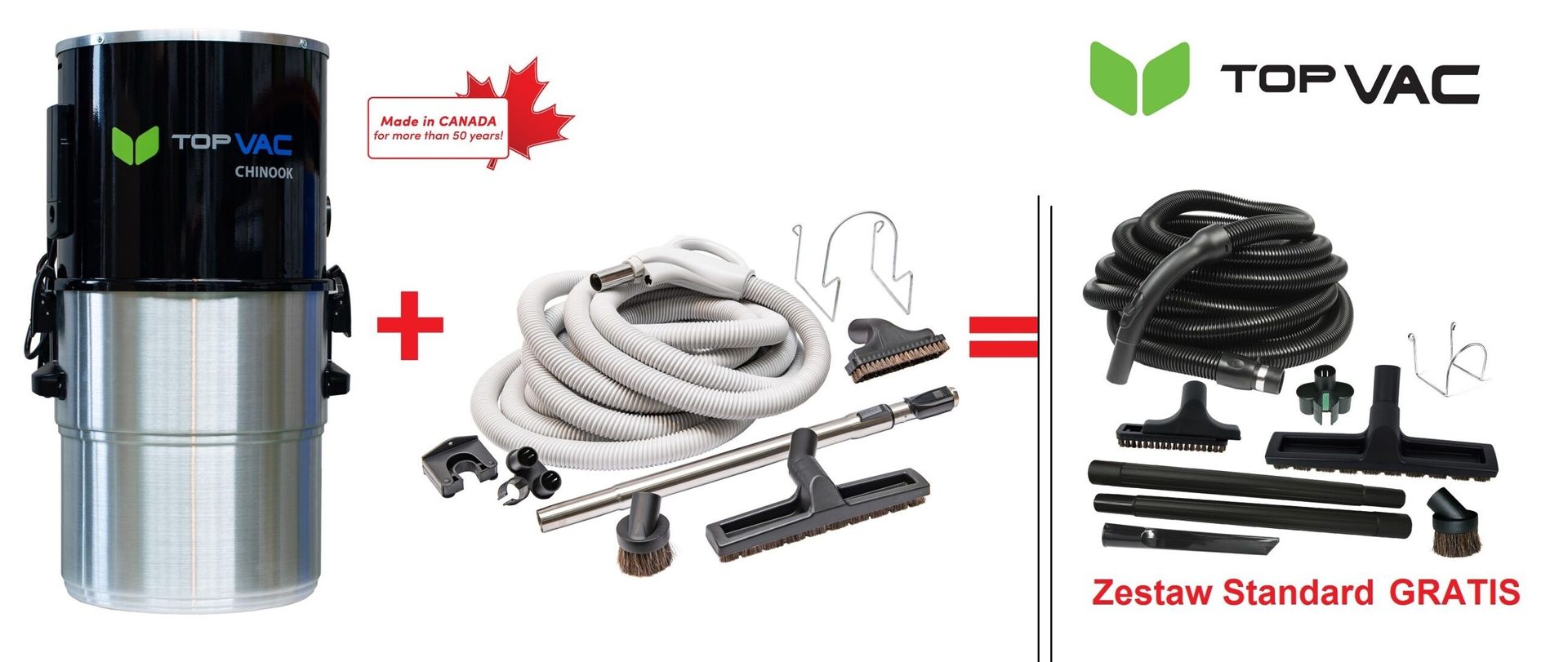 Odkurzacz centralny TopVac Chinook + zestaw sprzątający Premium