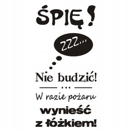 Napis na ścianę naklejka Śpię, nie budzić 225, 200x100 cm