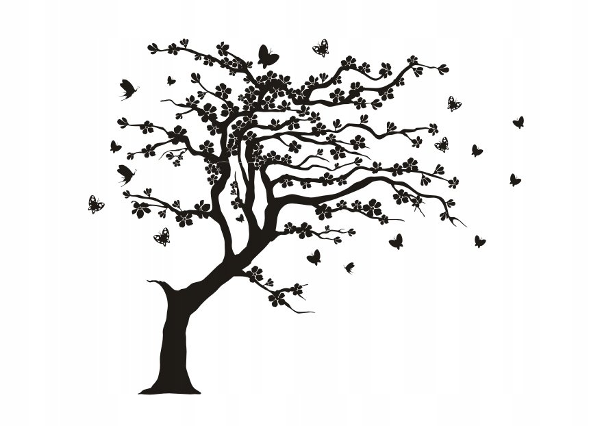 Naklejka na ścianę z drzewem Japońska wiśnia motyl, 250x200 cm