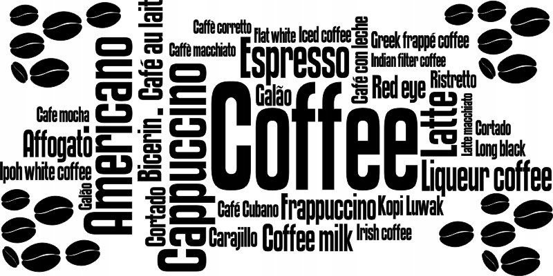 Napis na ścianę naklejka kawa - Caffe, mocca... 8, 200x100 cm
