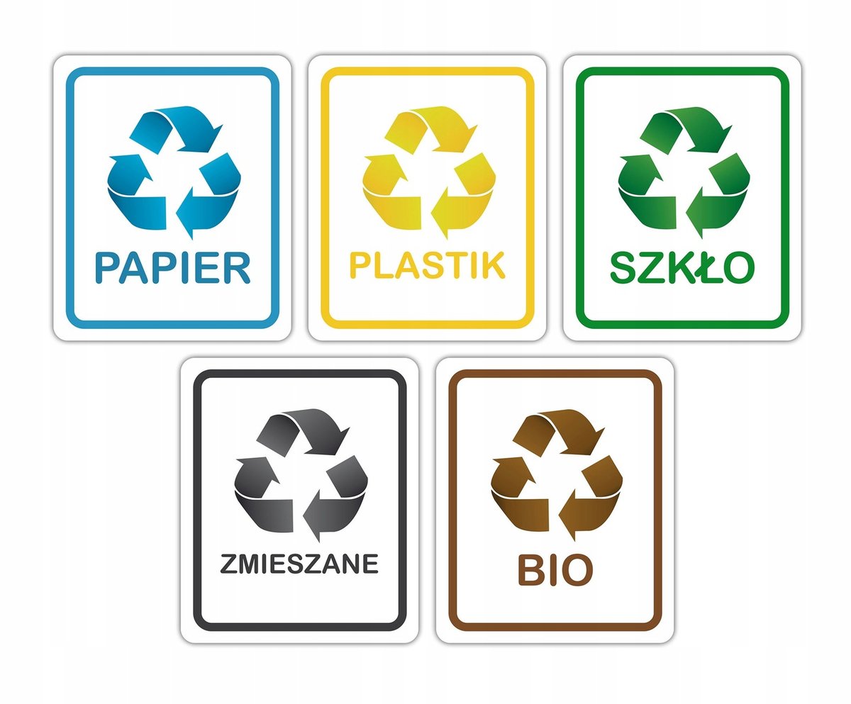NAKLEJKI SEGREGACJA ŚMIECI, NA KOSZE 10x12 KOMPLET