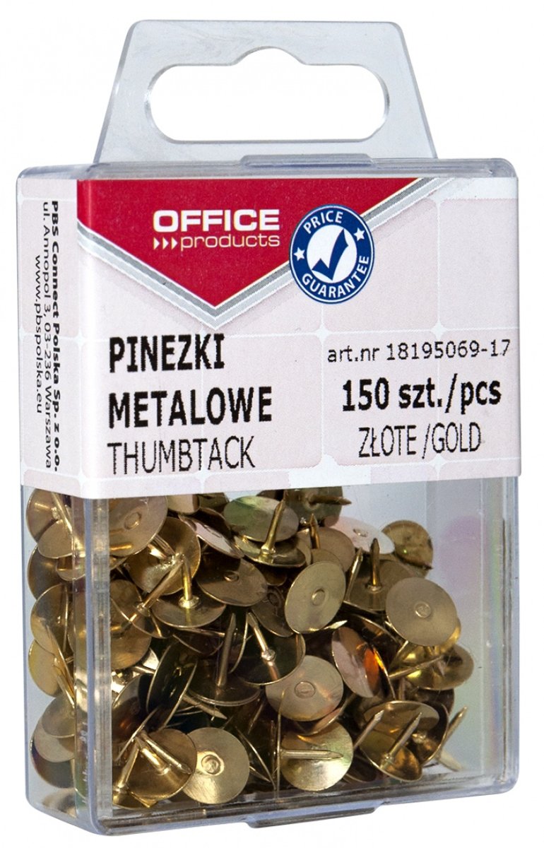 OFFICE PRODUCTS Pinezki metalowe OFFICE PRODUCTS w pudełku 150 szt. złote 18195069-17