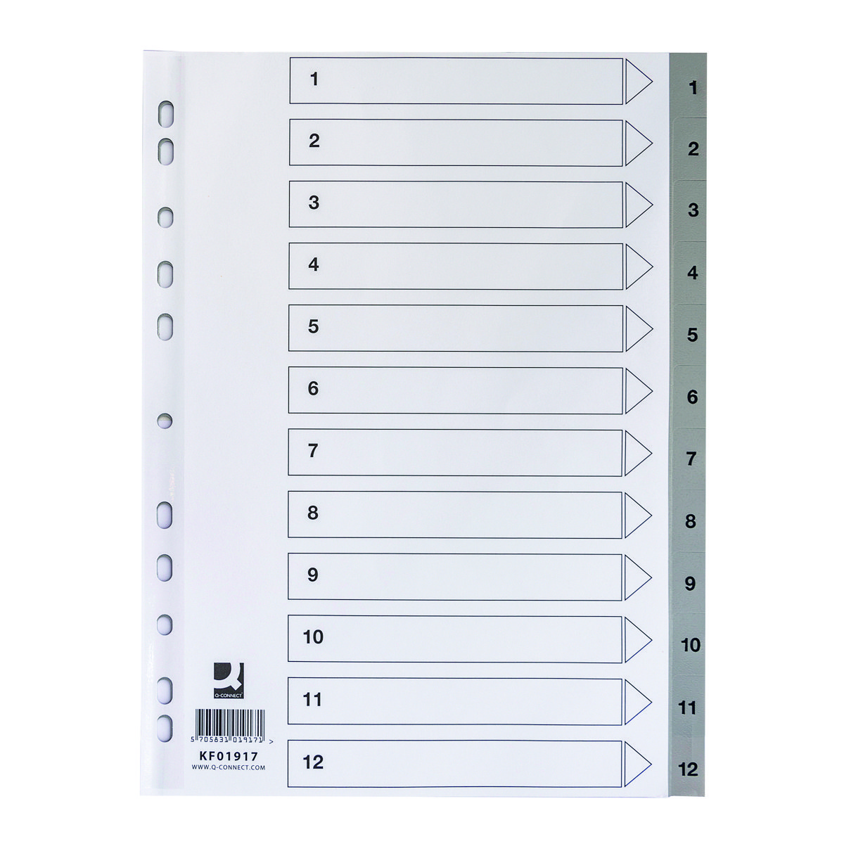 Q-Connect, Przekładki A4 1-12 11 dziurek 225x297mm kf01826, Szary