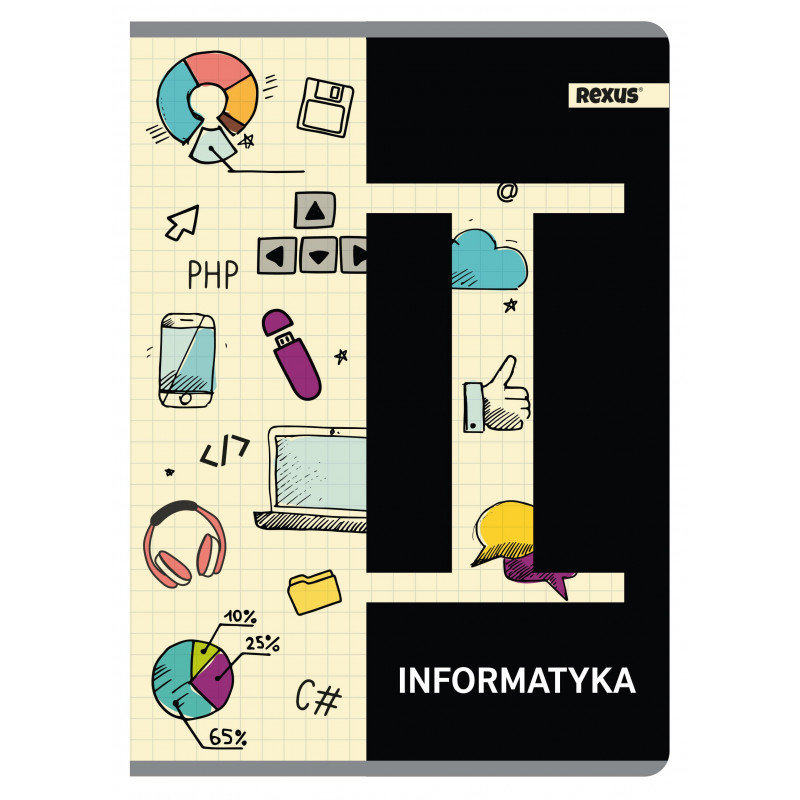 Zeszyt tematyczny, informatyka w formacie A5, 60 kartek w kratkę, metalizowany