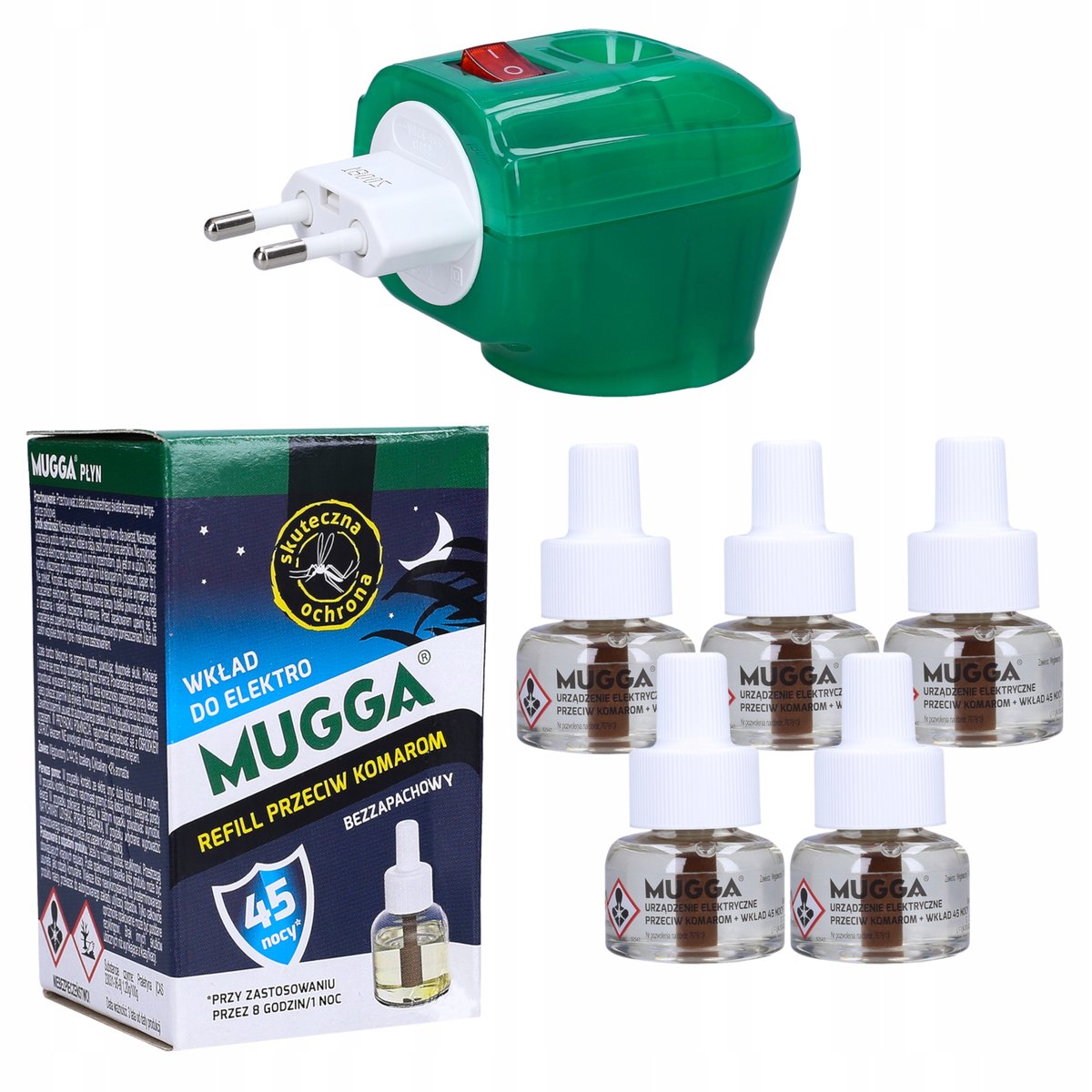 ELEKTROFUMIGATOR MUGGA + 5 WKŁADY 45 NOCY- 35 ml