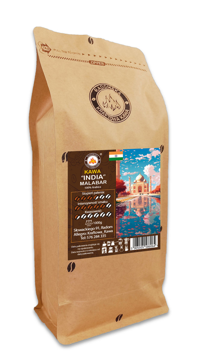 top Kawa mielona India Monsooned Malabar AA 1000g Arabica 100%