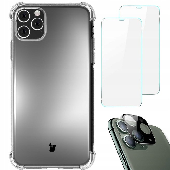 Bizon Etui + 2x szkło + obiektyw Case Clear iPhone 11 Pro przezroczyste BCCIP11PCL