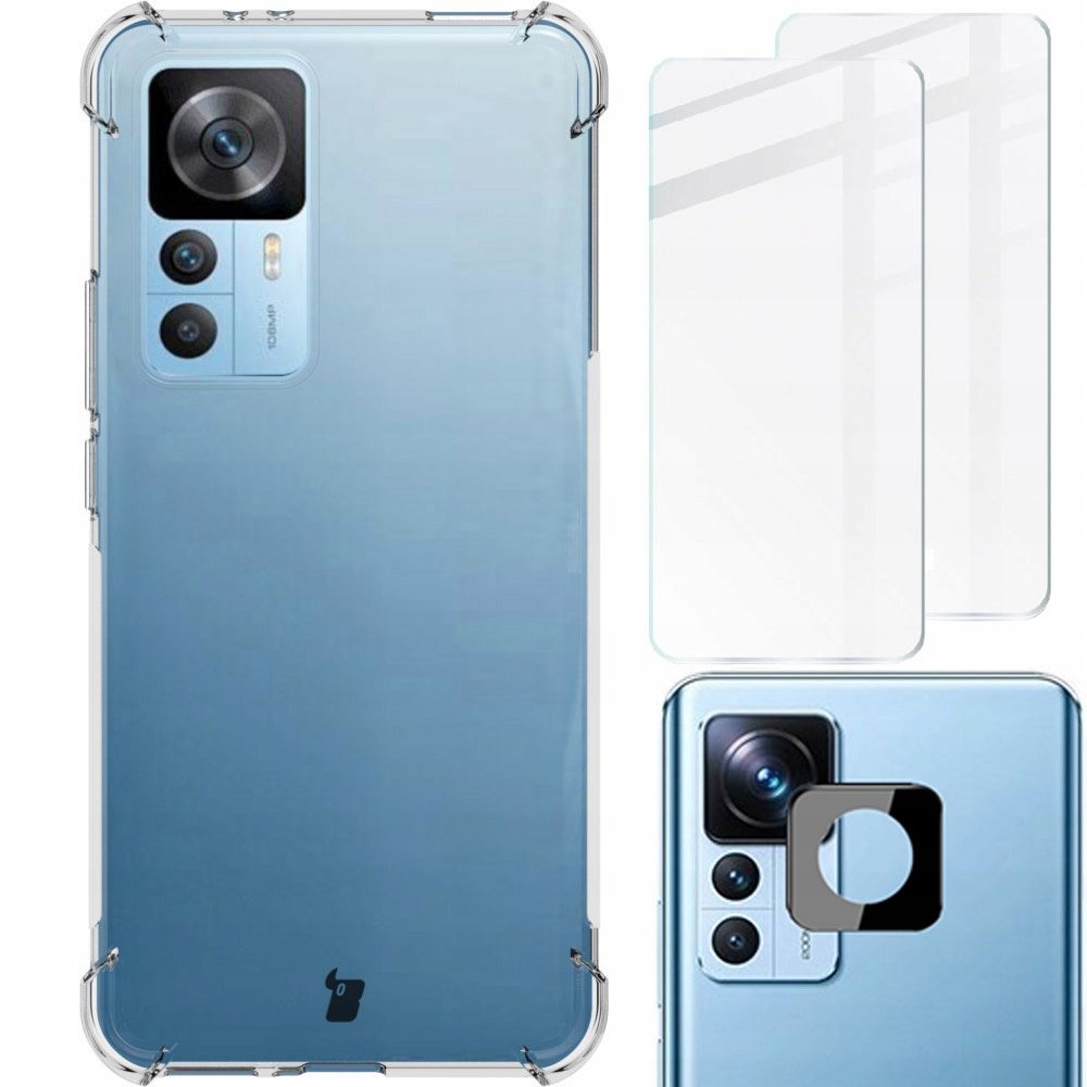 Bizon Etui + 2x szkło + obiektyw Case Clear Pack do Xiaomi 12T Pro przezroczyste