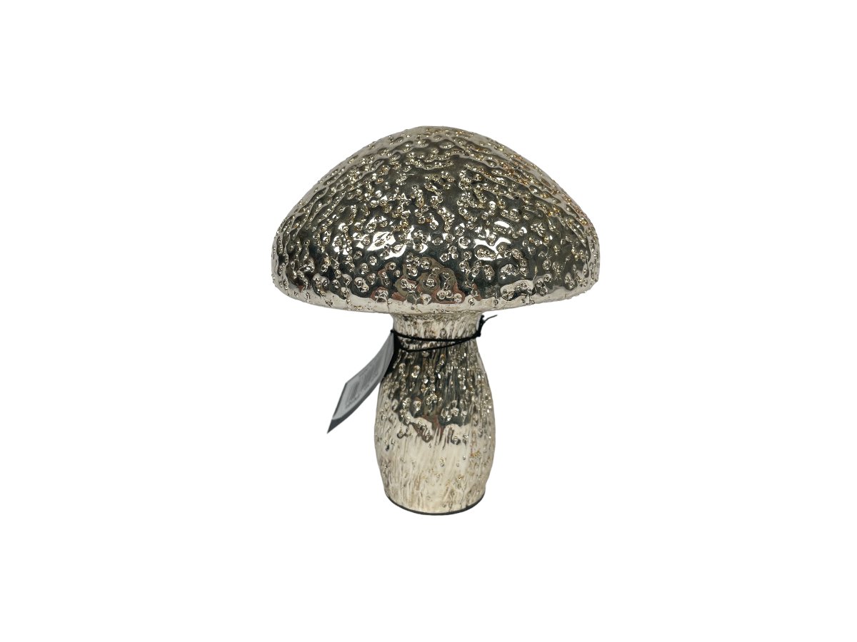 DEKORACJA GRZYB SZKLANY ZŁOTY 13 CM