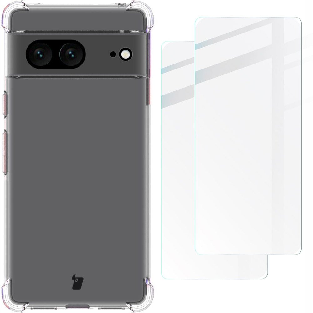 Bizon Etui + 2x szkło Case Clear Pack do Google Pixel 7 przezroczyste