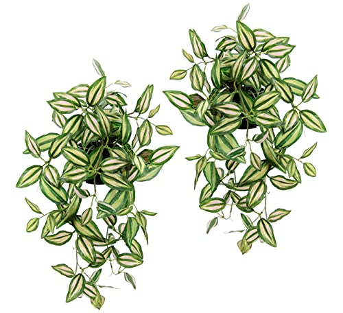 Sztuczna zawieszka z doniczką, zestaw 2 sztuk, sztuczna roślina Tradescantia, wisząca dekoracja, roślina wisząca, pnącza, kwietnik, roślina zielona, roślina pokojowa, roślina pnąca, bluszcz