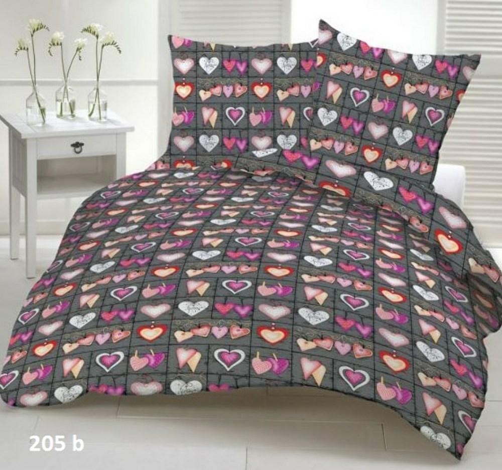 Karo Pościel z kory 160x200 szara fioletowa serduszka 100% bawełna na guziki MKO-2333333