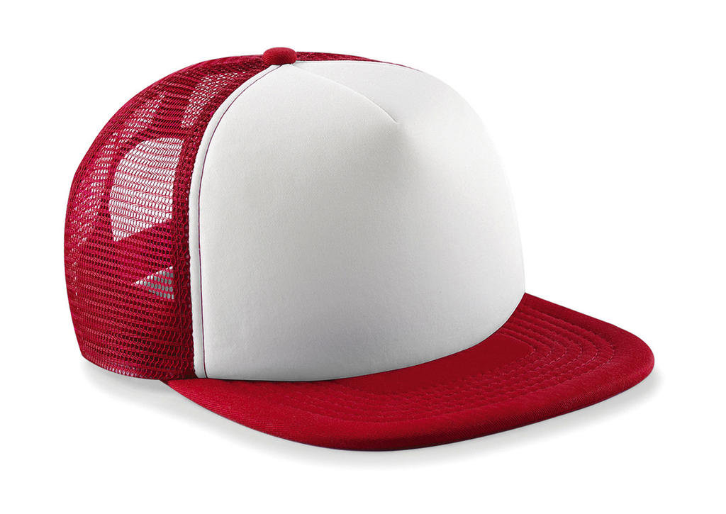 Dziecięca Czapka Z Płaskim Daszkiem Vintage Trucker Truckerka Tirówka Beechfield Classic Red/White