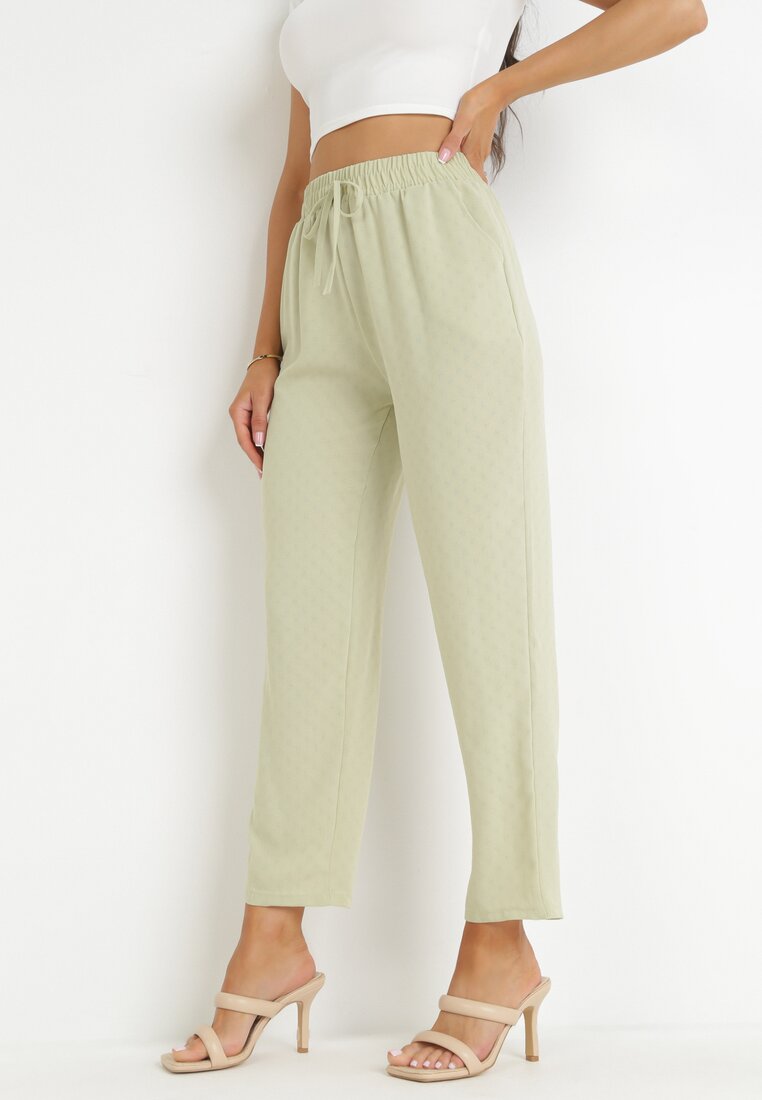 Jasnozielone Materiałowe Spodnie z Włóknem Bambusowym Kraceli