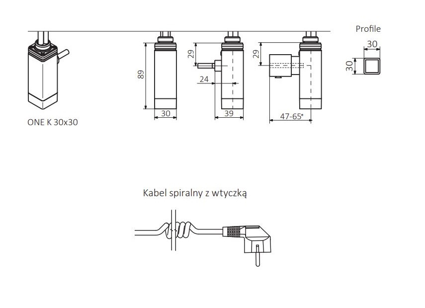 Terma One Grzałka 30x30 600W kabel spiralny z wtyczką chrom WEOKX06TCROU - odbiór osobisty: Kraków, Warszawa